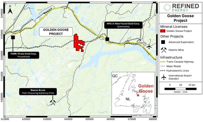 Regional location map of the Golden Goose Project in central Newfoundland